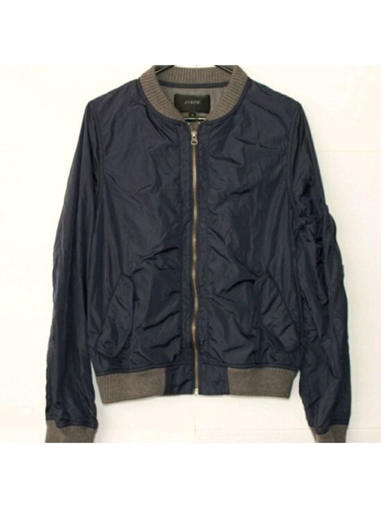J. Crew Jackets & Blazers - J. Crew navy Blue sweatshirt lined nylon bomber Jacket with Gray Accents small